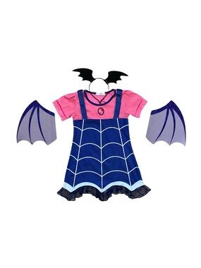 Vampirina Kids Costume Pink and Blue Dress w/ Velcro Wings and Bat Wing Headband